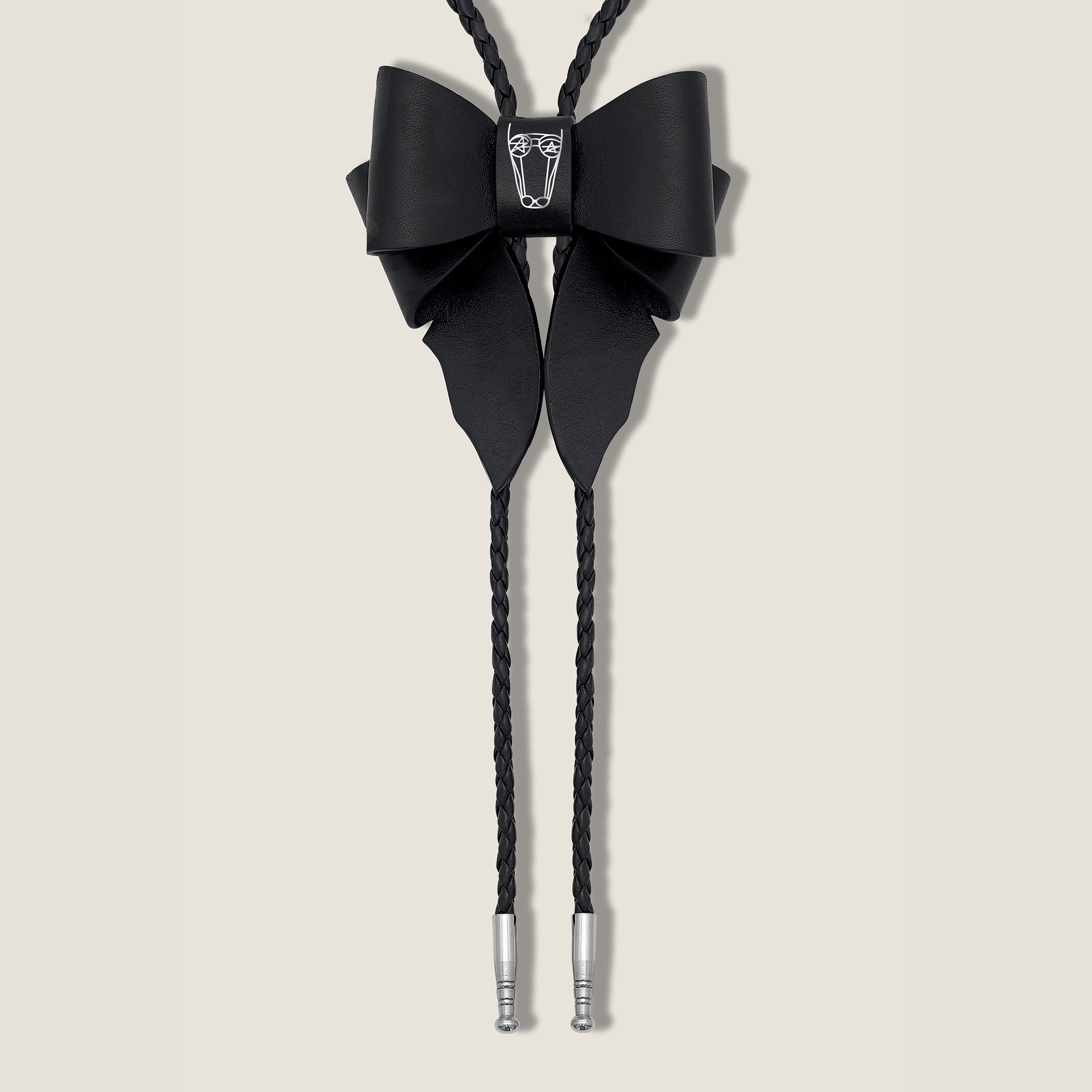 Marrs Makers Black Leather Bolo Necklace with Bow Ornament Braided Leather Cord Nickel-Plated Metal Tips