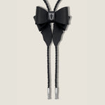 Marrs Makers Black Leather Bolo Necklace with Bow Ornament Braided Leather Cord Nickel-Plated Metal Tips