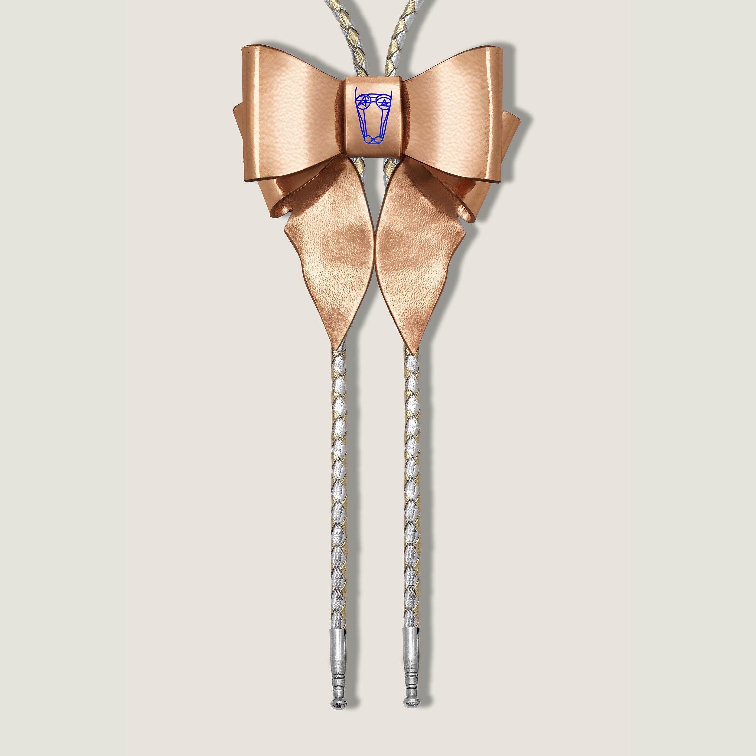 Marrs Makers Metallic Copper Leather Bolo Necklace with Bow Ornament Braided Leather Cord Nickel-Plated Metal Tips 