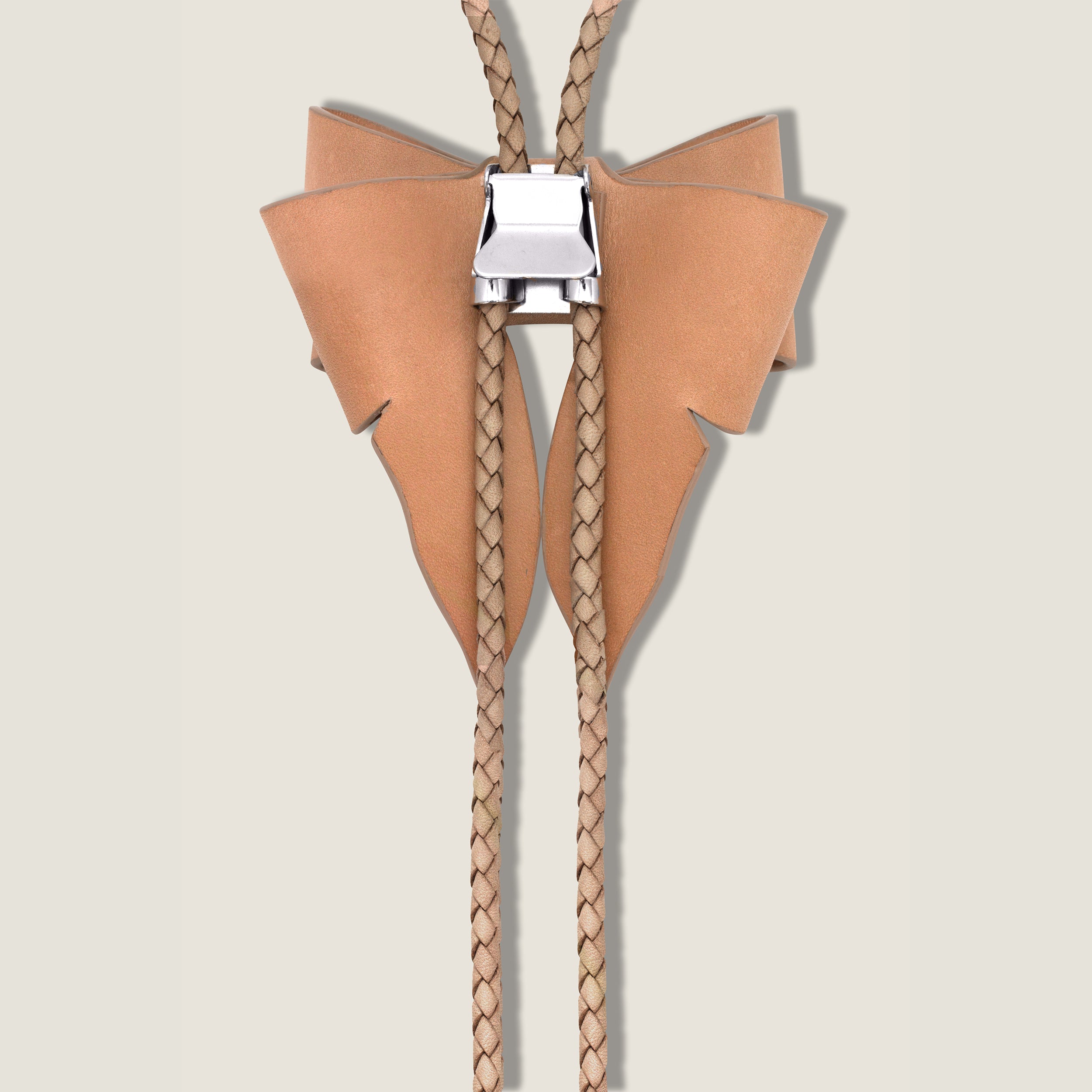 Marrs Makers Tan Saddle Leather Bolo Necklace with Braided Leather Cord and Silver Plated Metal Clip Closure 