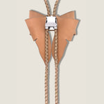 Marrs Makers Tan Saddle Leather Bolo Necklace with Braided Leather Cord and Silver Plated Metal Clip Closure 