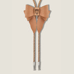 Marrs Makers Light Tan Saddle Leather Bolo Necklace with Braided Leather Cord Silver Metal Tips and Horse Logo  