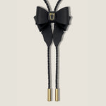 Marrs Makers Black Leather OG Bolo Necklace with Bow Ornament Braided Leather Cord Gold-Plated Metal Tips