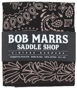 Bob Marrs Poinsettia-Paisley Collectible Bandana - Rebel Black shown with Bob's custom hand-rendered typeface label 