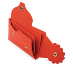 Marrs Makers Empire Red Leather Wallet. (Interior view as seen in this photo.) Hand-stitched. Clean finished interior with dividers to organize cards. Versatile dual-entry is convenient and secure with metal snap closure on each flap.  M20-M007RED