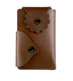 Marrs Makers Cognac Brown Leather Wallet. (Front view as seen in this photo.) Hand-stitched. Versatile dual-entry is convenient and secure with metal snap closure on each flap.  M20-M002BRN