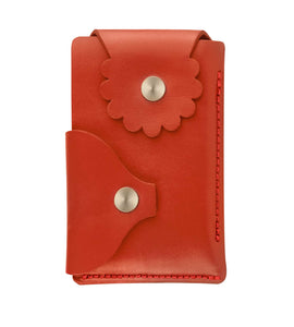 Marrs Makers Empire Red Leather Wallet. (Front view as seen in this photo.) Hand-stitched. Versatile dual-entry is convenient and secure with metal snap closure on each flap.  M20-M007RED
