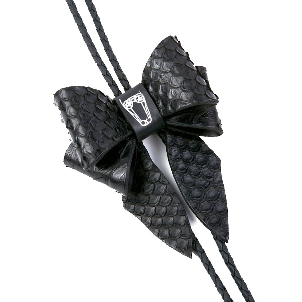 Black Snakeskin Effect Bolo Tie Necklace 